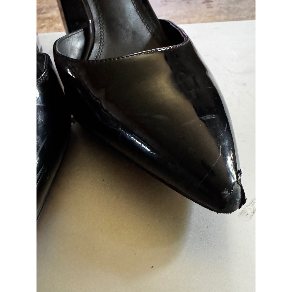 Nordstrom Rack Heels 8 Black Patent Pointed Toe Block Heel Ankle Strap Chic - Picture 6 of 7